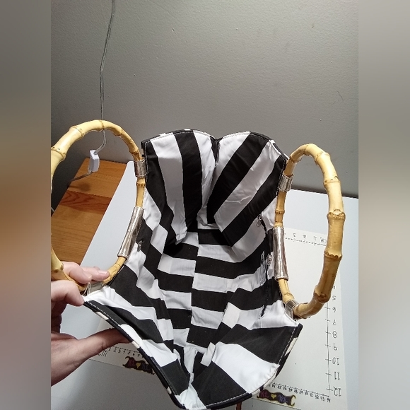 Bag Lady muddied black and white beach style tote either bamboo handles - Picture 4 of 5